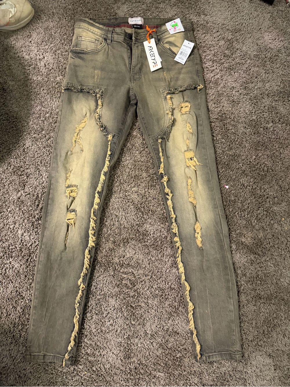 Arket Olive Green Distressed Skinny Jeans